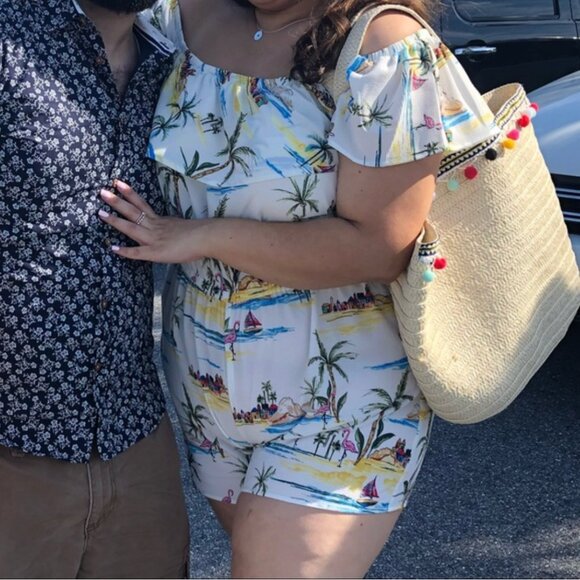 FOREVER 21 Plus Size Beach Motif Romper White Summer Print Off the Shoulder 3X - Picture 3 of 15